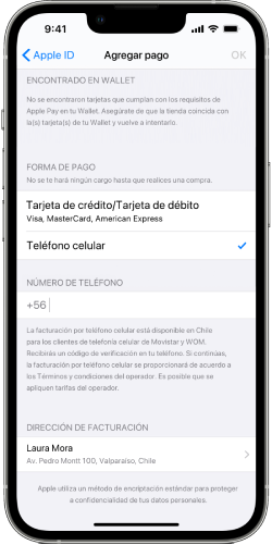 Iphone agregar pago para compras y suscripciones